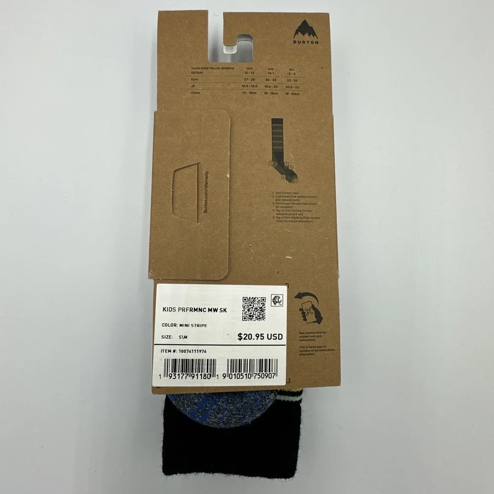 Burton Kids Performance Midweight Sock S/M (13-1) - Mini Stripe - **LOT OF 2**